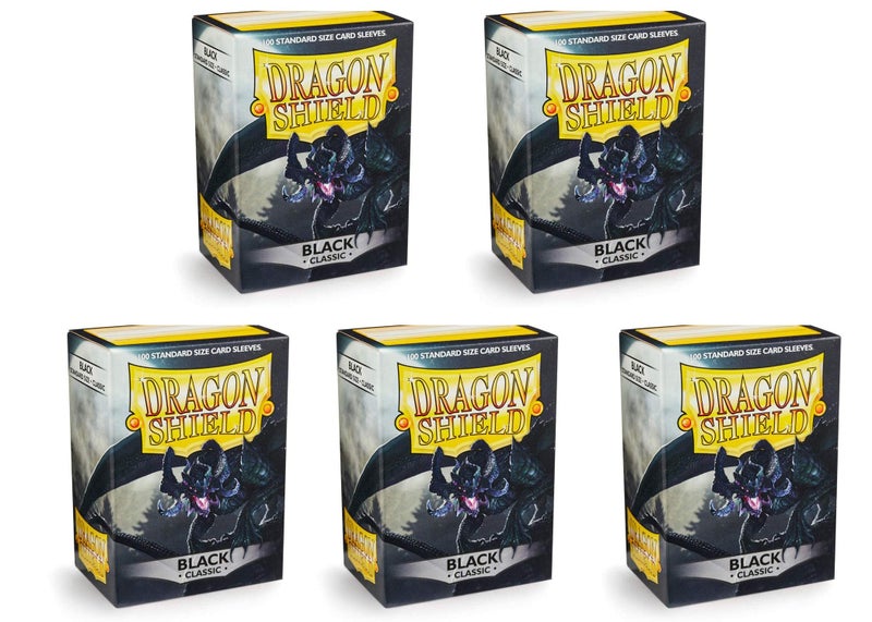 dragon shield 5 عبوات دراجون شيلد كلاسيك أسود حجم قياسي 100 قطعة أكمام بطاقات قيمة مجموعة! - Image 2